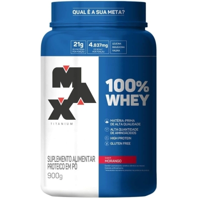 Whey Protein Max Titanium 100% Whey Morango 900g