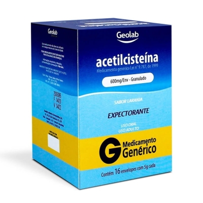 Acetilcisteína 600mg 16 envelopes 5g Geolab