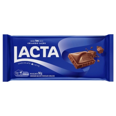 Barra de chocolate Lacta ao leite, 1 unidade com 90g