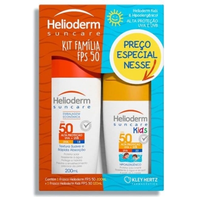 Kit família helioderm fps 50 com 200ml protetor solar kids fps 50 com 120ml