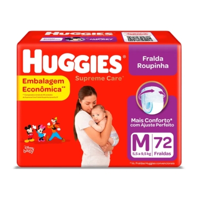 Fralda Roupinha Huggies Supreme care M, pacote com 72 unidades