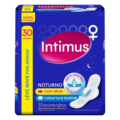 Absorvente intimus noturno cobertura suave com abas 30 unidades