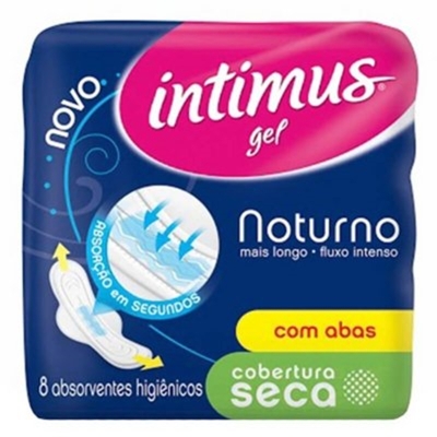 Absorvente intimus noturno com abas, seca com 8 unidades