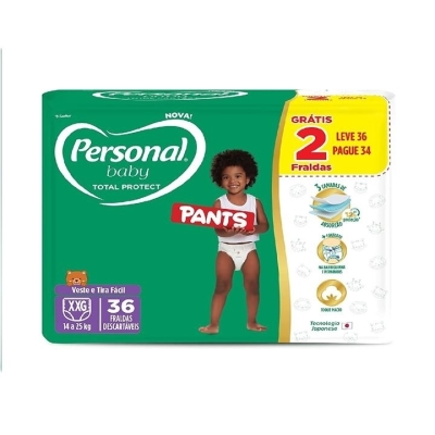 Fralda personal baby total protect pants tamanho xxg 36 unidades (mega)