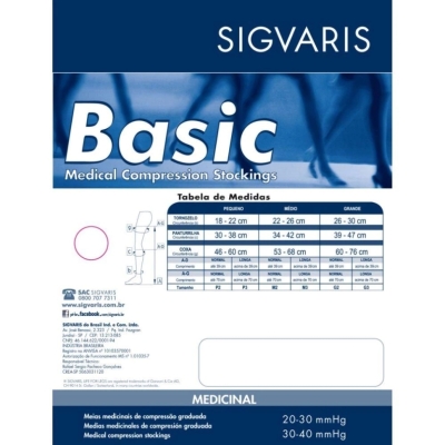 Meia 3/4 Sigvaris Basic 20-30mmHg M normal (M2), ponteira aberta, bege