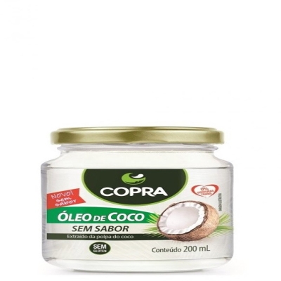 Oleo de coco copra sem sabor, pote com 200mL