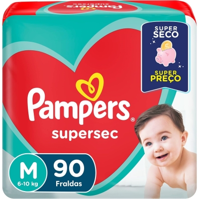 Fralda pampers supersec bag tamanho m 90 unidades 