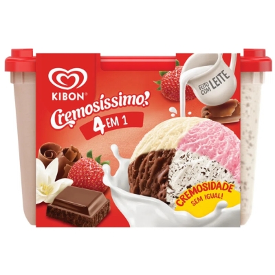 Sorvete Kibon cremosissimo 4 em 1, pote com 2L