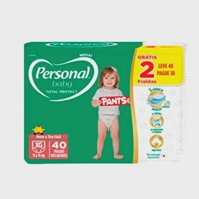 Fralda personal baby total protect pants tamanho xg 40 unidades (mega)