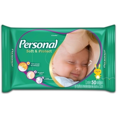 Toalha umedecida personal soft protect com 50 unidades