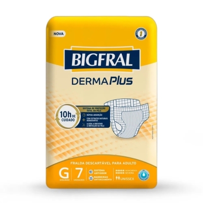 Fralda Geriatrica Bigfral Derma Plus G, pacote com 7 unidades