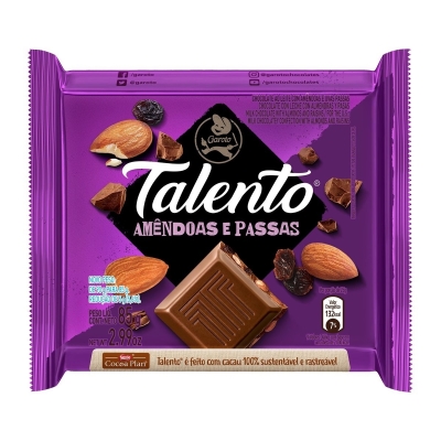 Chocolate talento amendoas e passas 90g