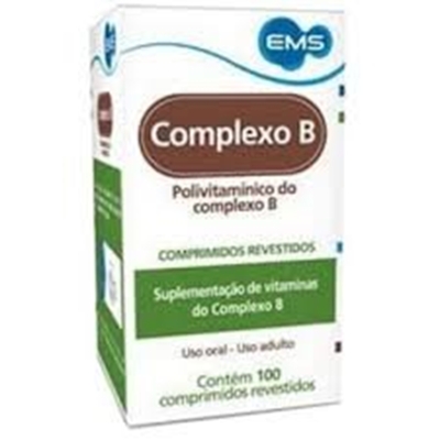 Complexo B eMS 5,45mg + 2mg + 2mg + 20mg + 3mg, caixa com 100 comprimidos revestidos