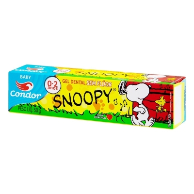 Gel Dental infantil condor 0 a 2 anos, sem fluor, Snoopy, bambinos 1, morango, 1 unidade com 50g