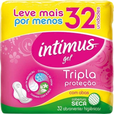 Absorvente intimus tripla protecao cobertura extra suave com abas 32 unidades