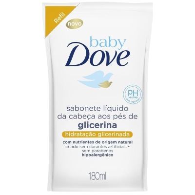 Sabonete Baby Dove da cabeca aos Pes Hidratacao Glicerinada refil, 1 unidade com 180mL