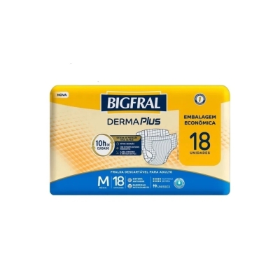 Fralda geriatrica bigfral derma plus economica m 18 unidades