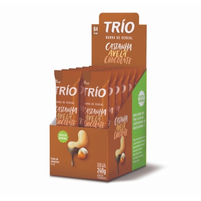 Barra de cereal Trio chocolate, avela e castanha, 1 unidade com 25g