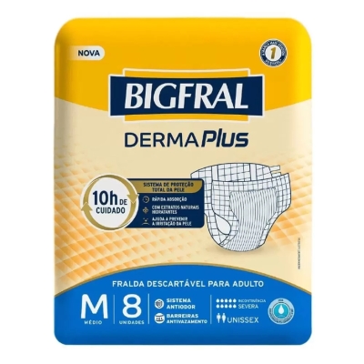 Fralda geriatrica bigfral derma plus m 8 unidades