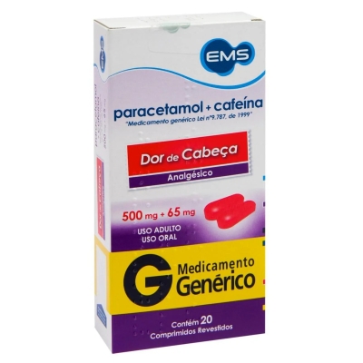 Paracetamol 500mg + Cafeína 65mg 20 comprimidos EMS