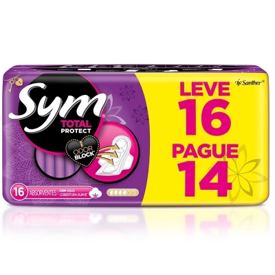 Absorvente Sym 360 suave, com abas, leve 16 e pague 14