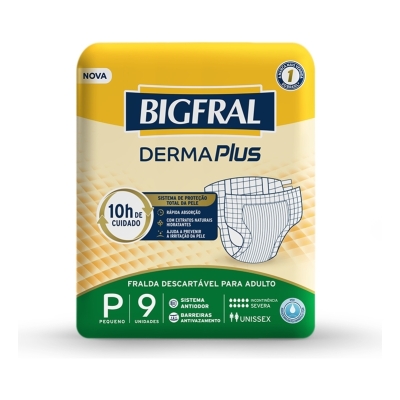 Fralda geriatrica bigfral derma plus p 9 unidades