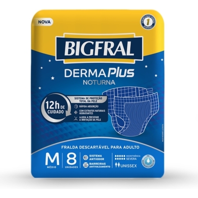 Fralda geriatrica bigfral derma plus noturna m 8 unidades