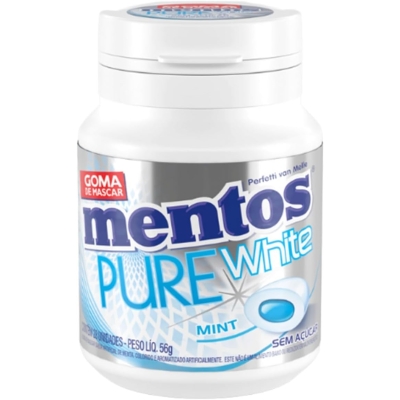 Chiclete mentos pure white menta s/ acucar 56g