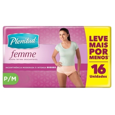 Roupa Íntima Feminina Plenitud Femme P/M 16 unidades