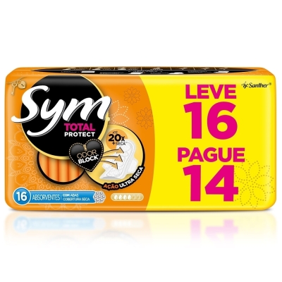 Absorvente Sym 360 seca, com abas, leve 16 pague 14