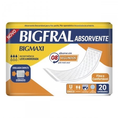 Absorvente Bigfral Regular Plus tamanho unico, pacote com 20 unidades