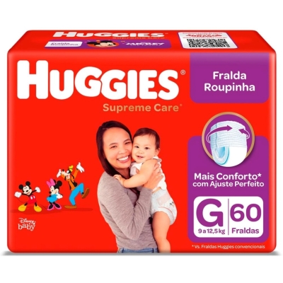 Fralda roupinha huggies supreme care tamanho g 60 unidades (hiper)