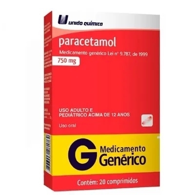 Paracetamol 750mg 20 comprimidos uniao quimica