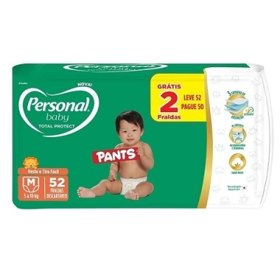 Fralda personal baby total protect pants tamanho m 52 unidades (mega)