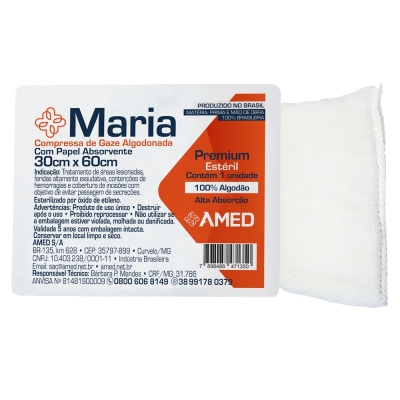 Compressa Algodonada Com Papel Absorvente Maria 30cmx60cm 1 Unidade