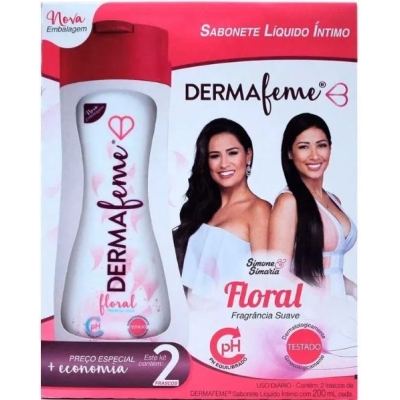 Sabonete intimo Dermafeme floral, liquido, 2 unidades com 200mL cada