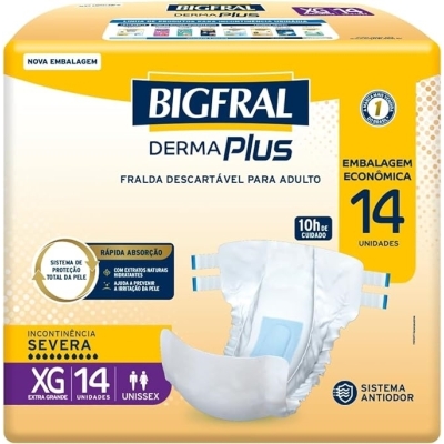 Fralda geriatrica bigfral derma plus economica xg 14 unidades