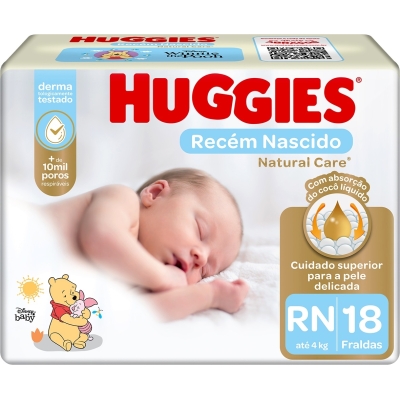 Fralda huggies natural care jumbo rn 18un