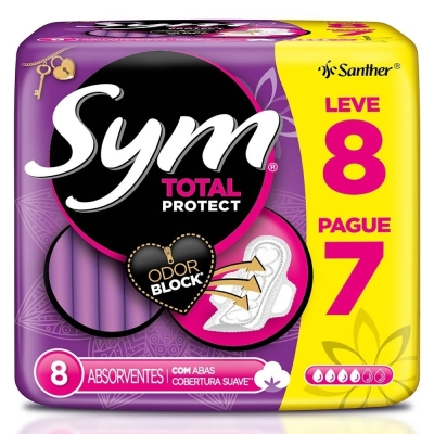 Absorvente sym total protect suave com abas 8 unidades