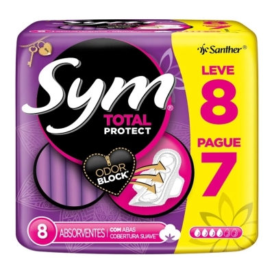 Absorvente sym total protect suave com abas 8 unidades