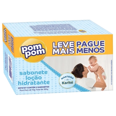 Kit Sabonete em Barra Pom Pom Loção Hidratante com 5 unidades de 70g cada