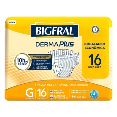 Fralda geriatrica bigfral derma plus economica g 16 unidades