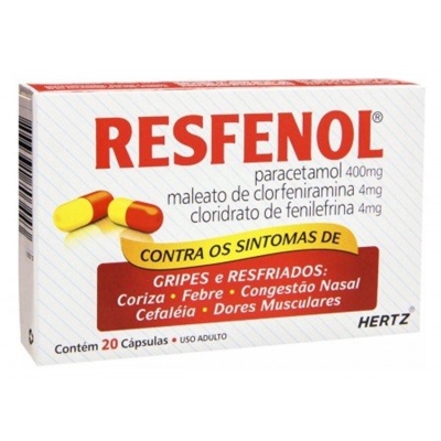 Resfenol 400mg + 4mg + 4mg, caixa com 20 capsulas gelatinosas duras